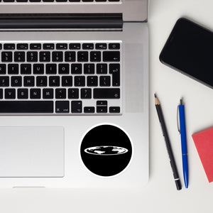 Flat earth sticker on a laptop