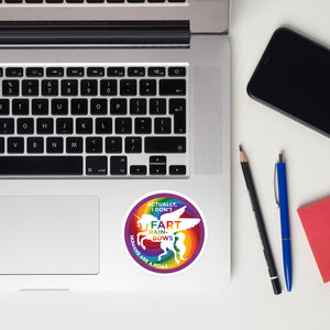 Rainbow unicorn sticker on a laptop